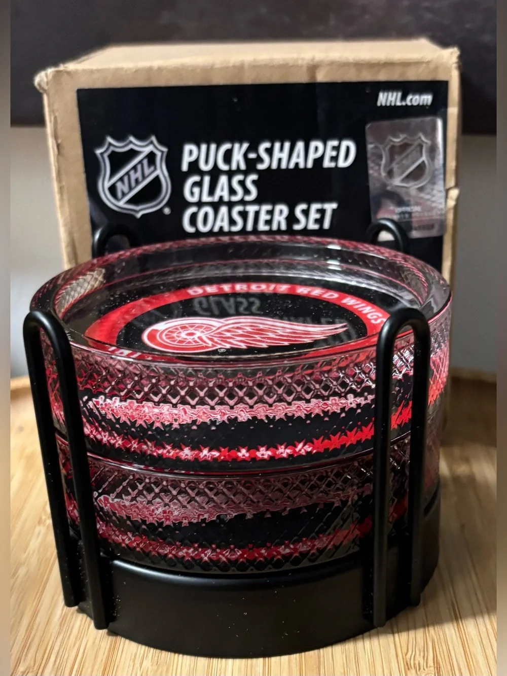 NHL Detroit Red Wings Glass Coaster Set - Black & Red